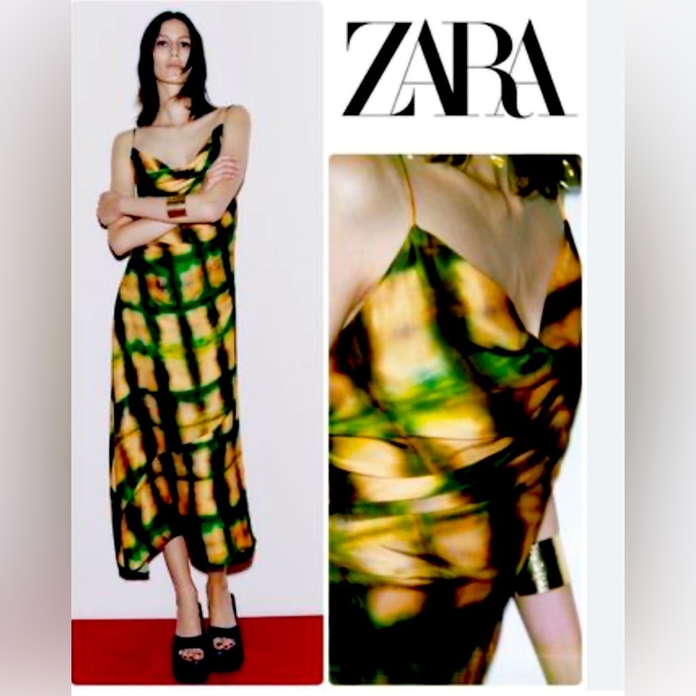 Zara Women's Green and Yellow Dress
